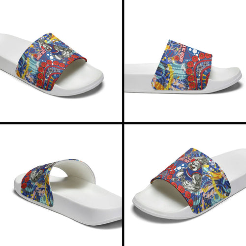 Western Bulldogs ANZAC Day Slide Sandals Aboriginal Dot Art Indigenous Australian Cultural