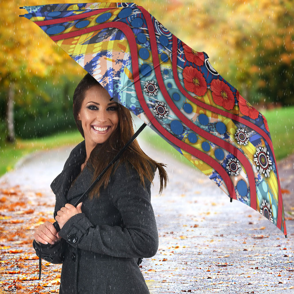 Western Bulldogs ANZAC Day Umbrella Aboriginal Dot Art Indigenous Australian Cultural