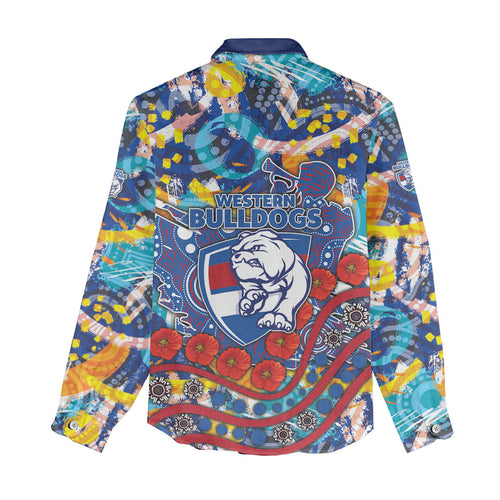 Western Bulldogs ANZAC Day Women Casual Shirt Aboriginal Dot Art Indigenous Australian Cultural