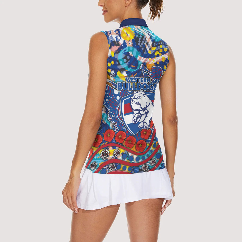 Western Bulldogs ANZAC Day Women Sleeveless Polo Shirt Aboriginal Dot Art Indigenous Australian Cultural