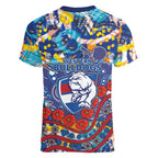 Western Bulldogs ANZAC Day Women V-Neck T-Shirt Aboriginal Dot Art Indigenous Australian Cultural