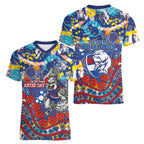 Western Bulldogs ANZAC Day Women V-Neck T-Shirt Aboriginal Dot Art Indigenous Australian Cultural