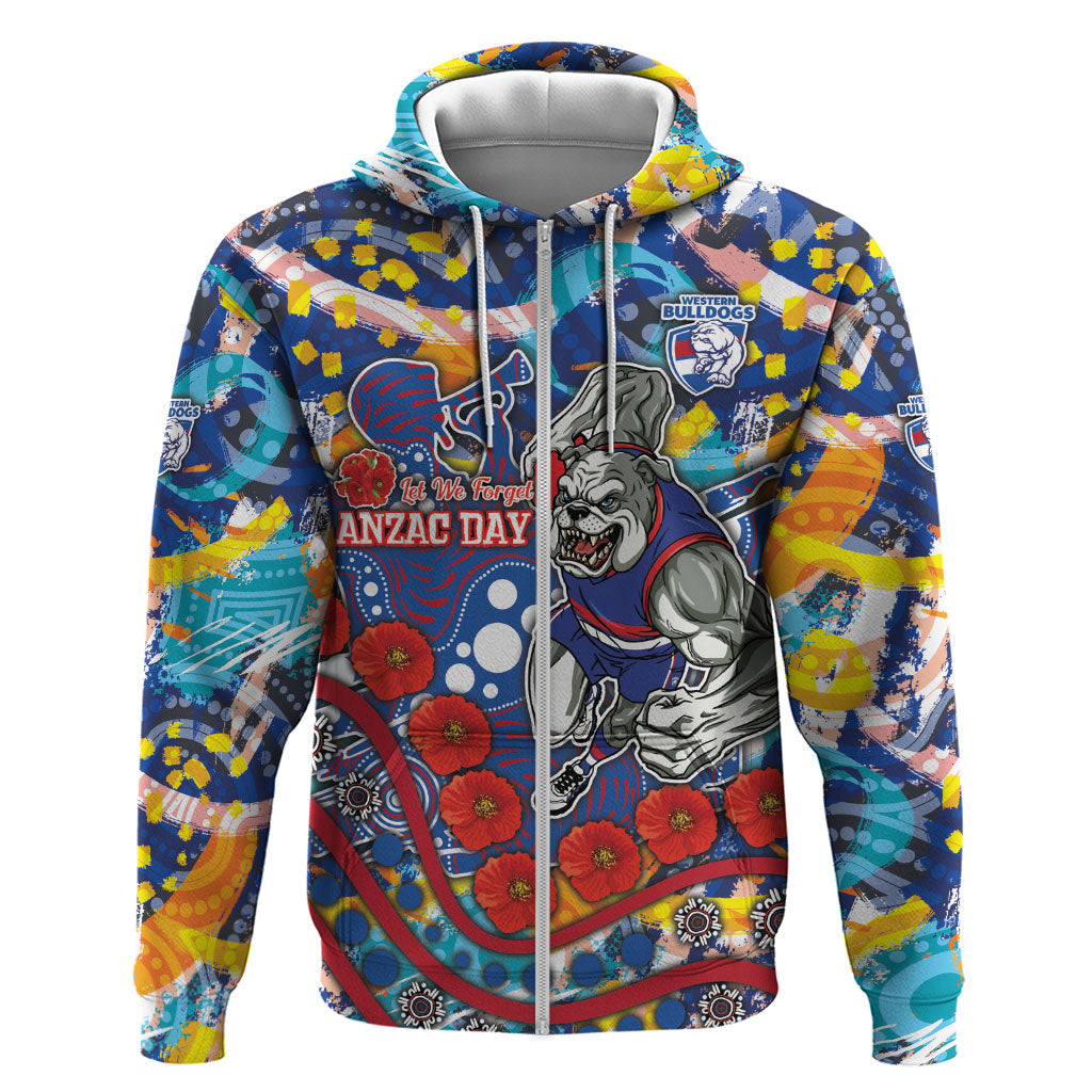 Western Bulldogs ANZAC Day Zip Hoodie Aboriginal Dot Art Indigenous Australian Cultural