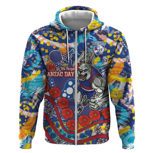 Western Bulldogs ANZAC Day Zip Hoodie Aboriginal Dot Art Indigenous Australian Cultural
