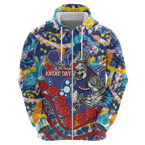 Western Bulldogs ANZAC Day Zip Hoodie Aboriginal Dot Art Indigenous Australian Cultural