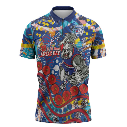 Western Bulldogs ANZAC Day Zipper Polo Shirt Aboriginal Dot Art Indigenous Australian Cultural