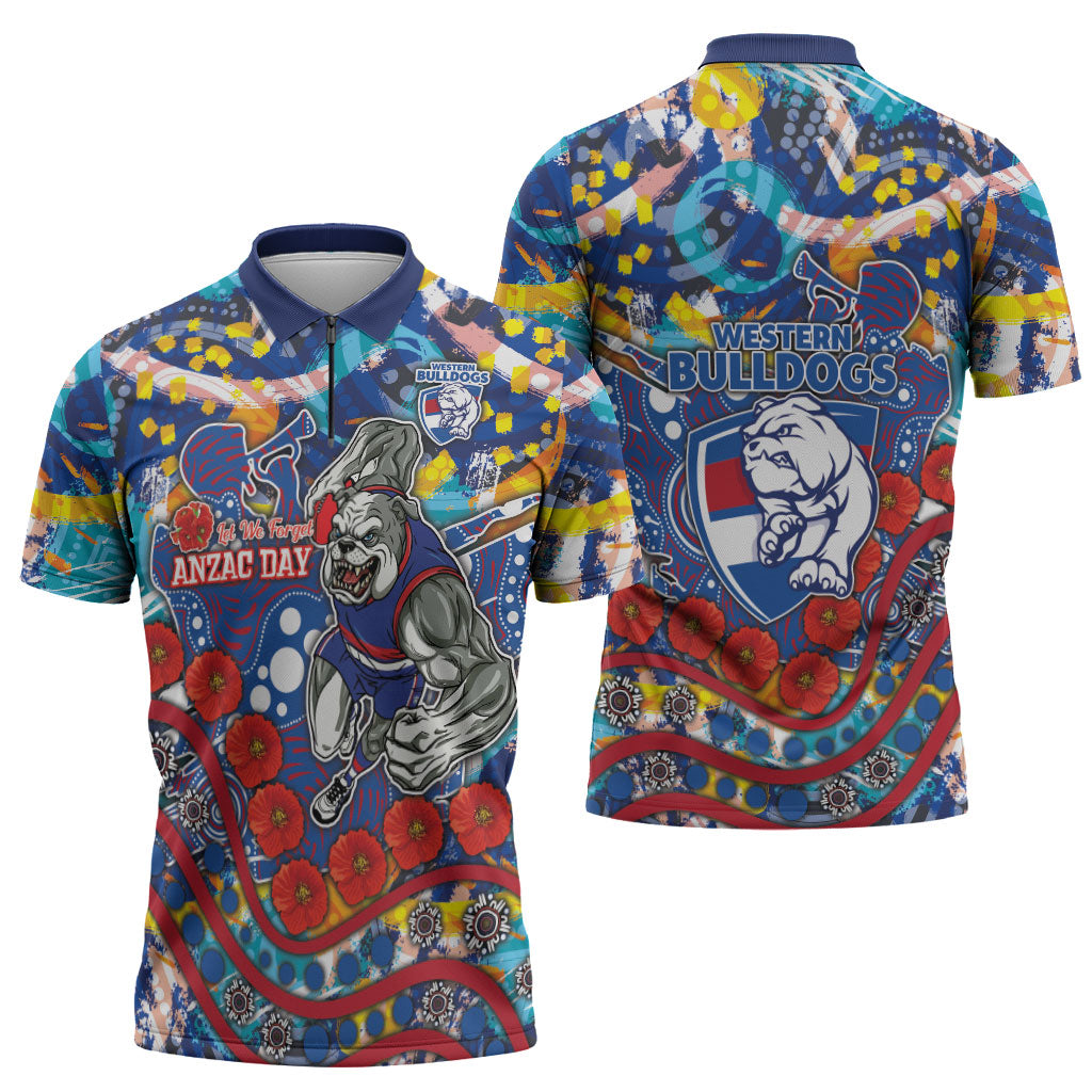 Western Bulldogs ANZAC Day Zipper Polo Shirt Aboriginal Dot Art Indigenous Australian Cultural