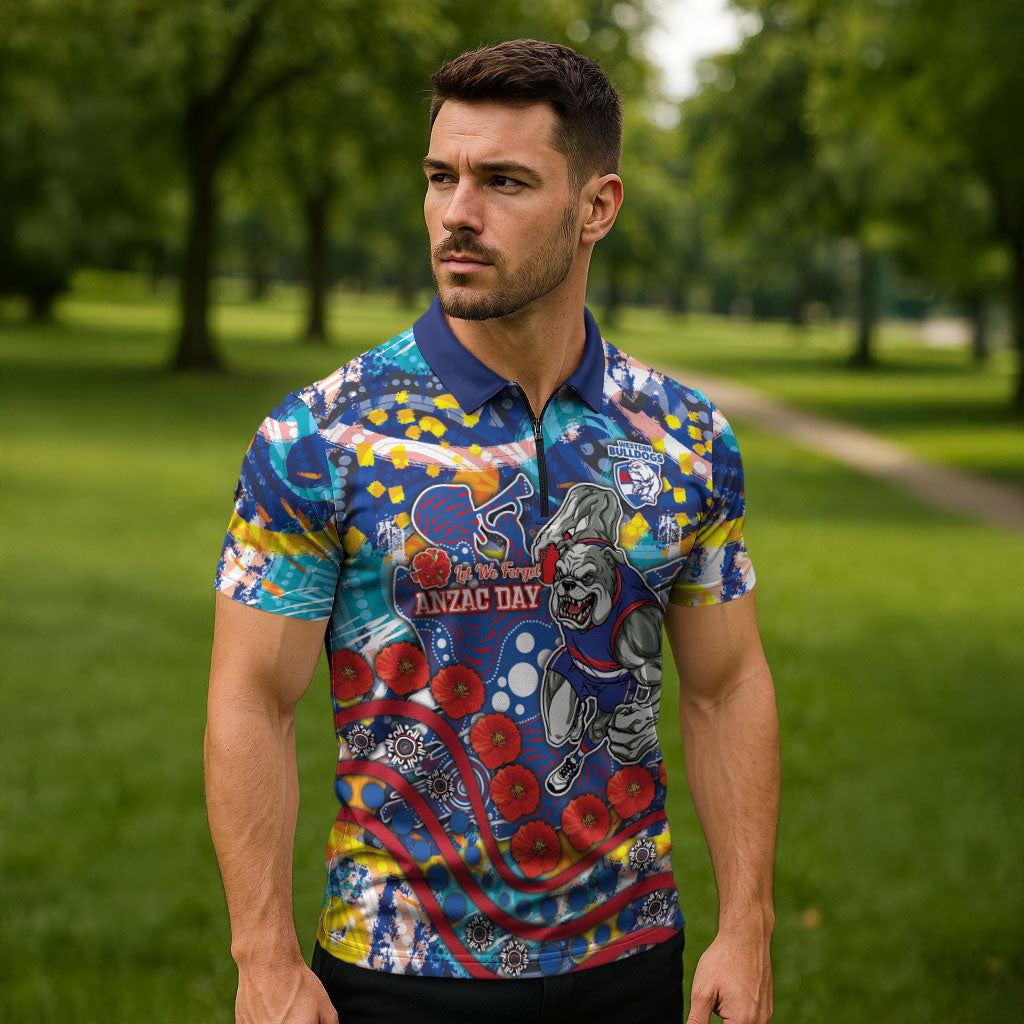 Western Bulldogs ANZAC Day Zipper Polo Shirt Aboriginal Dot Art Indigenous Australian Cultural