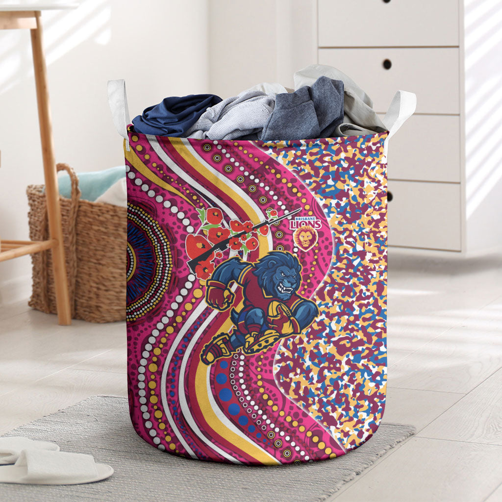 Brisbane Lions ANZAC Day Laundry Basket Indigenous Poppy Remembrance Lion Warrior