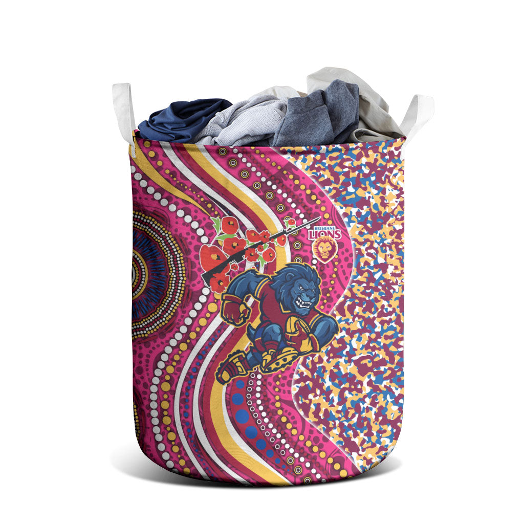 Brisbane Lions ANZAC Day Laundry Basket Indigenous Poppy Remembrance Lion Warrior