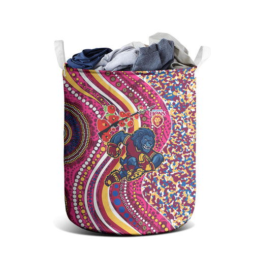 Brisbane Lions ANZAC Day Laundry Basket Indigenous Poppy Remembrance Lion Warrior