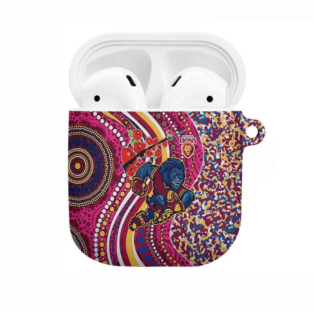 Brisbane Lions ANZAC Day AirPods Case Indigenous Poppy Remembrance Lion Warrior