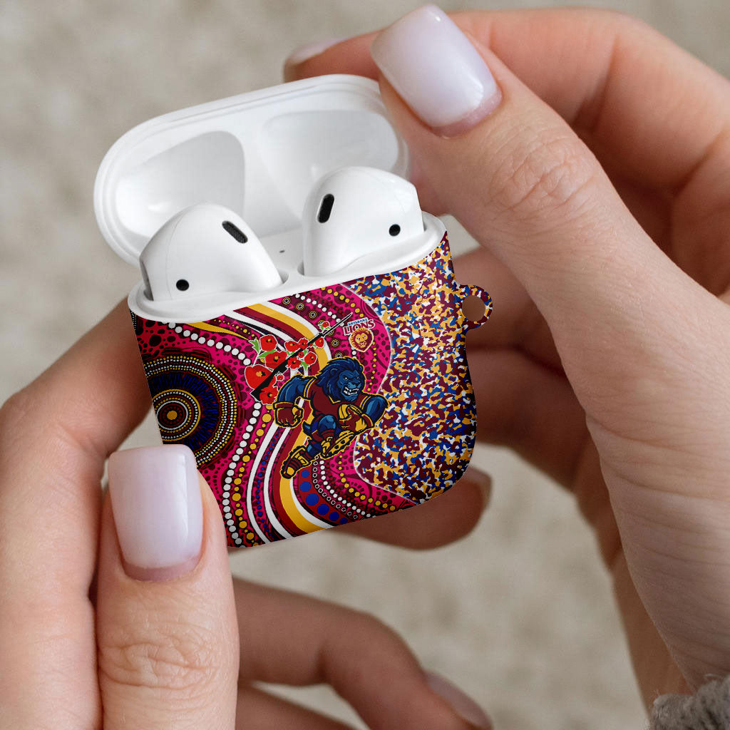 Brisbane Lions ANZAC Day AirPods Case Indigenous Poppy Remembrance Lion Warrior