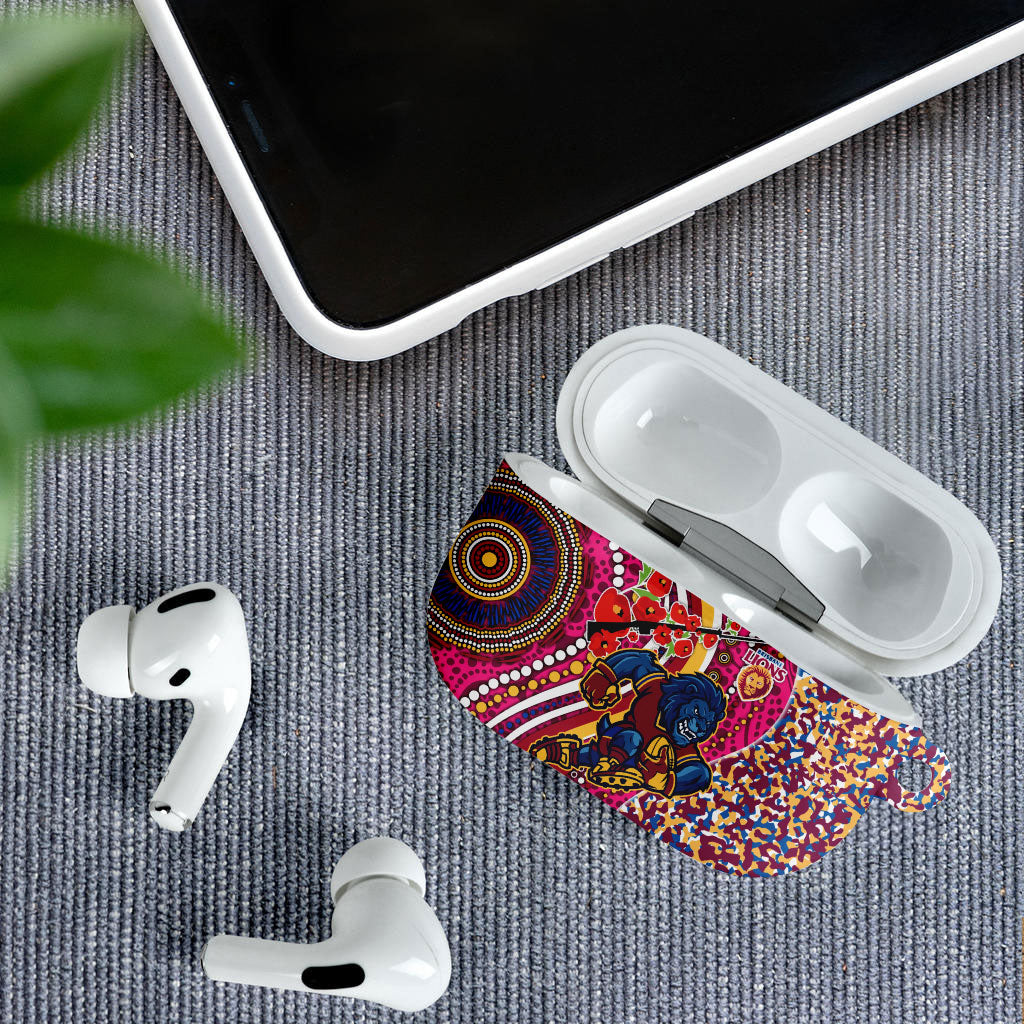 Brisbane Lions ANZAC Day AirPods Case Indigenous Poppy Remembrance Lion Warrior