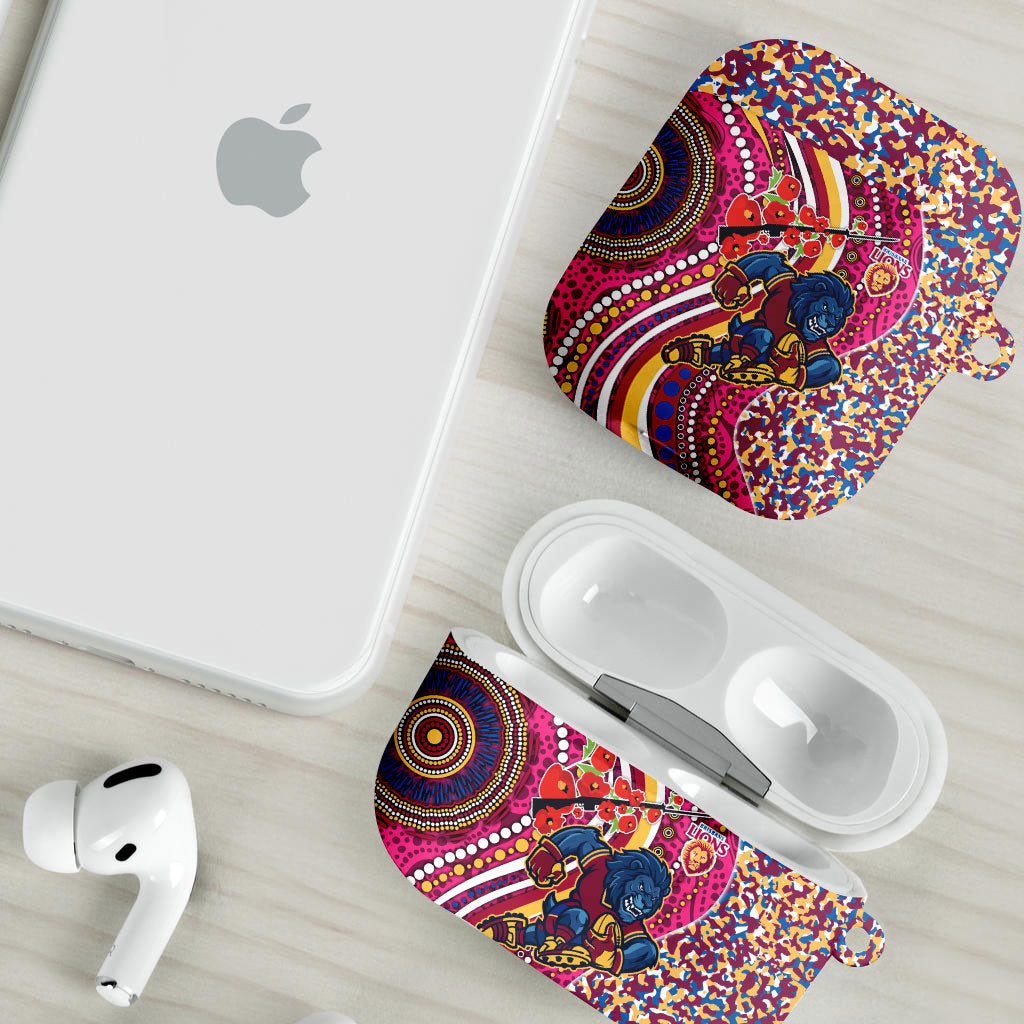 Brisbane Lions ANZAC Day AirPods Case Indigenous Poppy Remembrance Lion Warrior