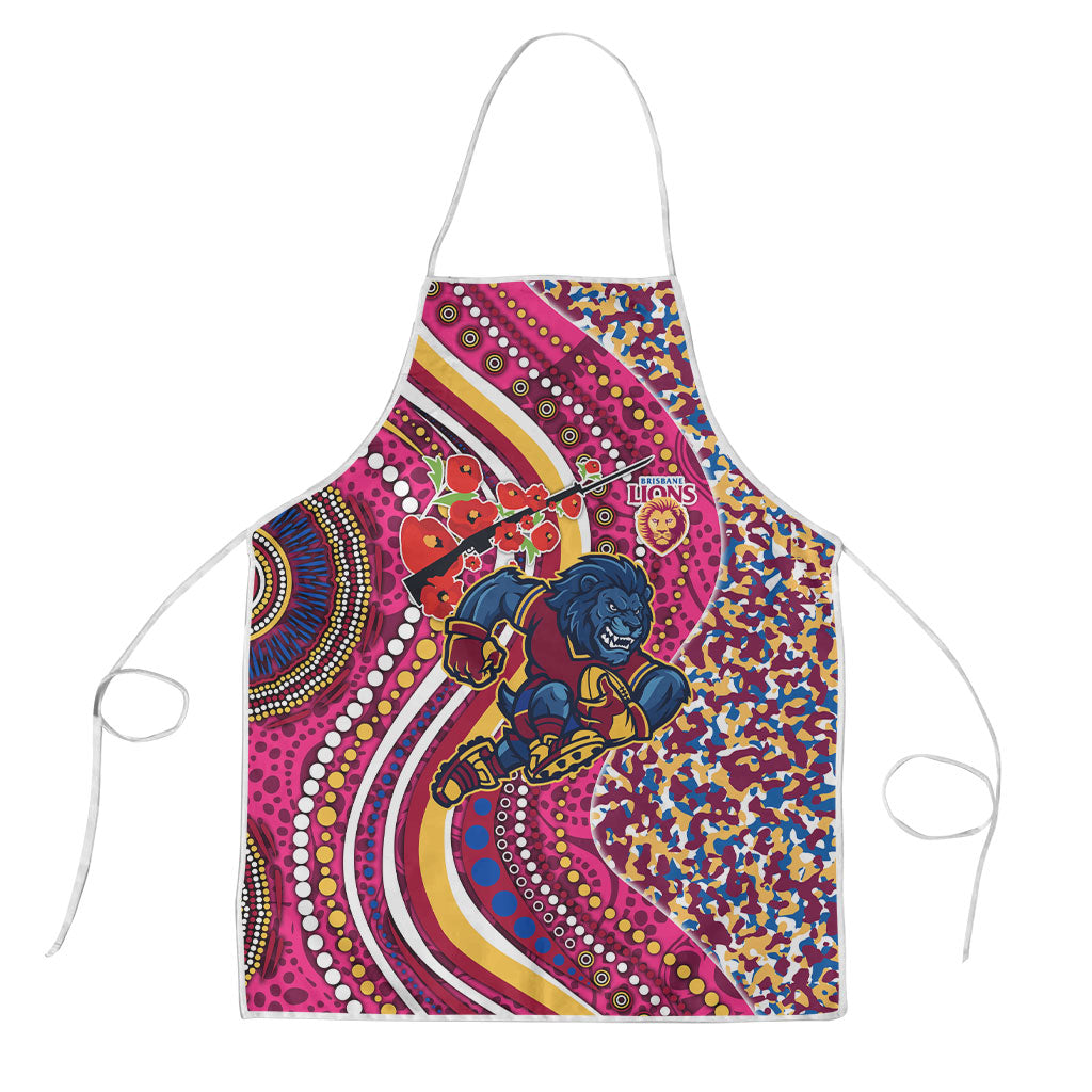 Brisbane Lions ANZAC Day Apron Indigenous Poppy Remembrance Lion Warrior