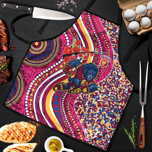 Brisbane Lions ANZAC Day Apron Indigenous Poppy Remembrance Lion Warrior