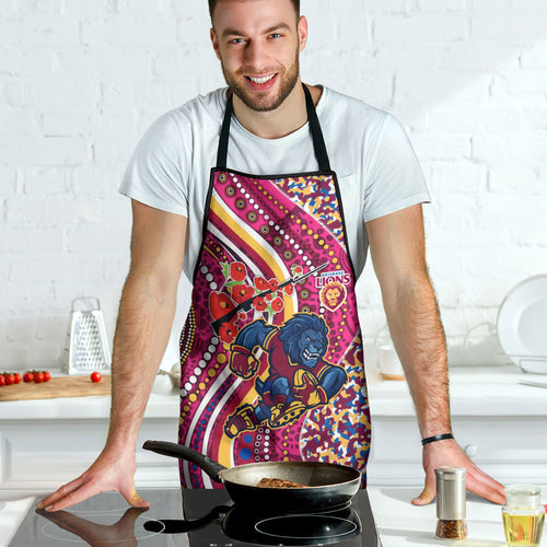 Brisbane Lions ANZAC Day Apron Indigenous Poppy Remembrance Lion Warrior