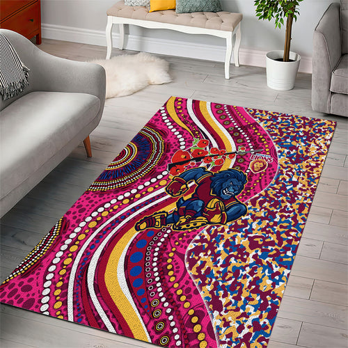 Brisbane Lions ANZAC Day Area Rug Indigenous Poppy Remembrance Lion Warrior
