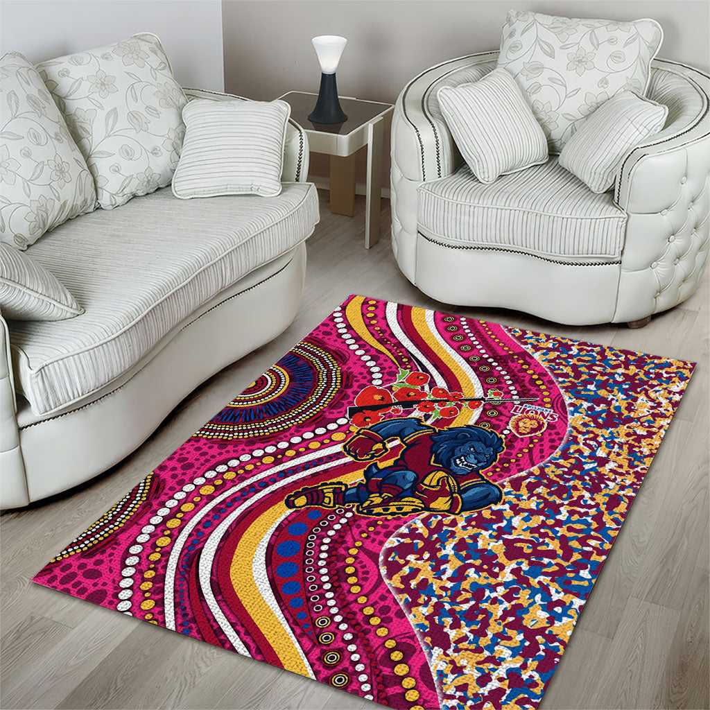 Brisbane Lions ANZAC Day Area Rug Indigenous Poppy Remembrance Lion Warrior
