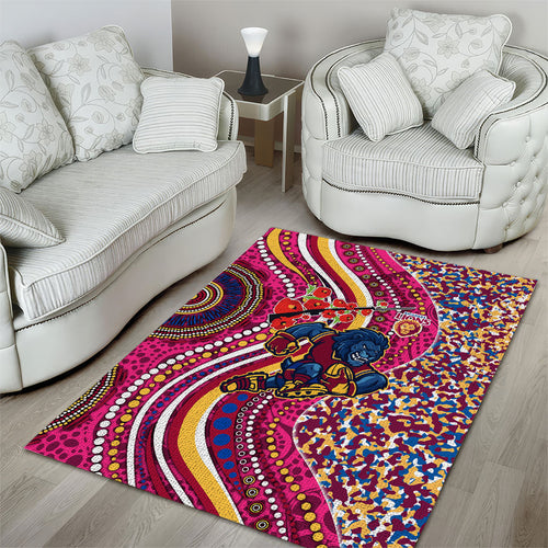 Brisbane Lions ANZAC Day Area Rug Indigenous Poppy Remembrance Lion Warrior