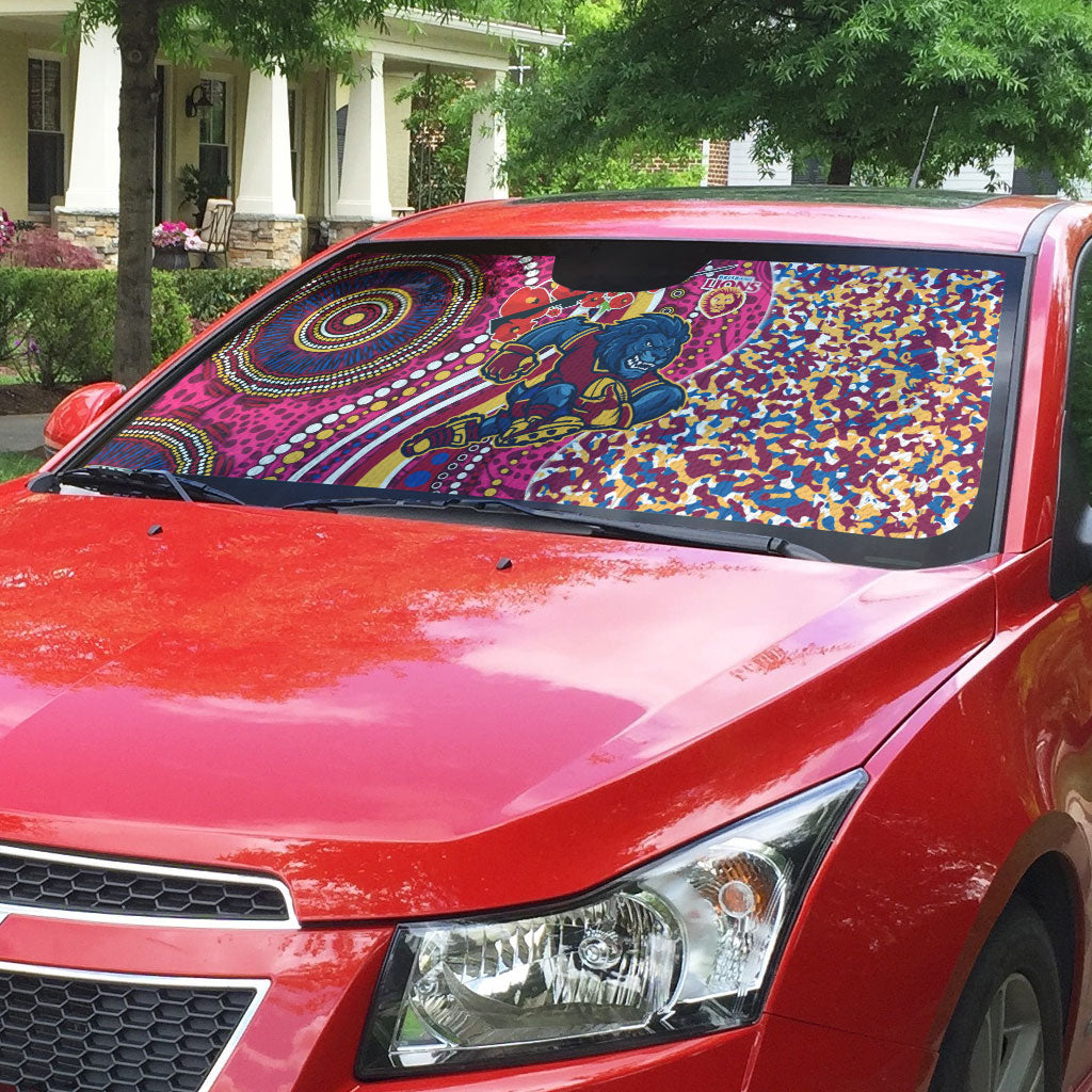 Brisbane Lions ANZAC Day Auto Sun Shade Indigenous Poppy Remembrance Lion Warrior