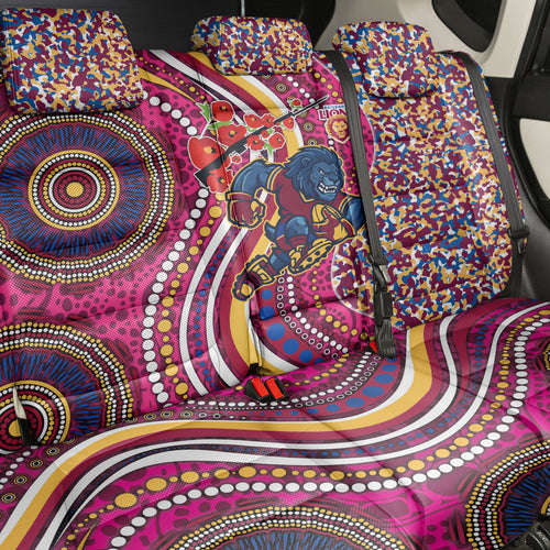 Brisbane Lions ANZAC Day Back Car Seat Cover Indigenous Poppy Remembrance Lion Warrior