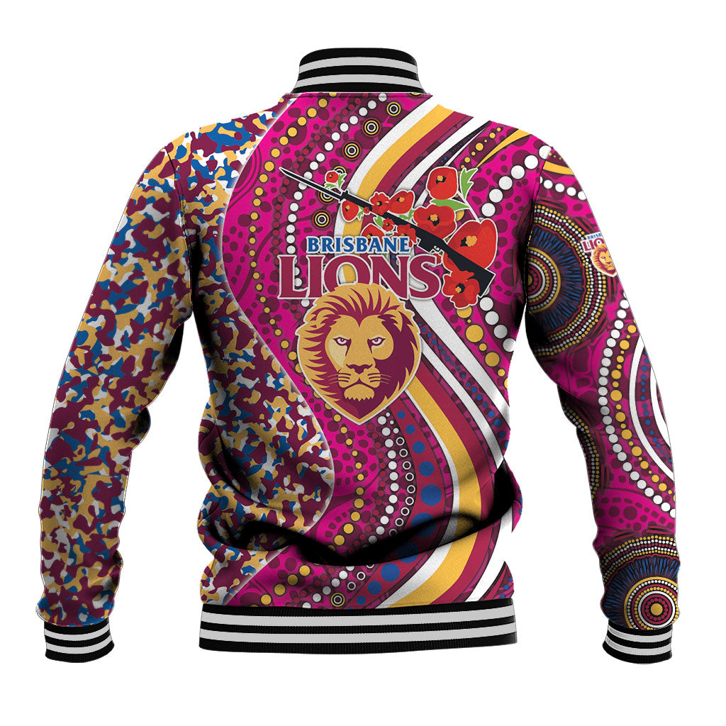 Brisbane Lions ANZAC Day Baseball Jacket Indigenous Poppy Remembrance Lion Warrior