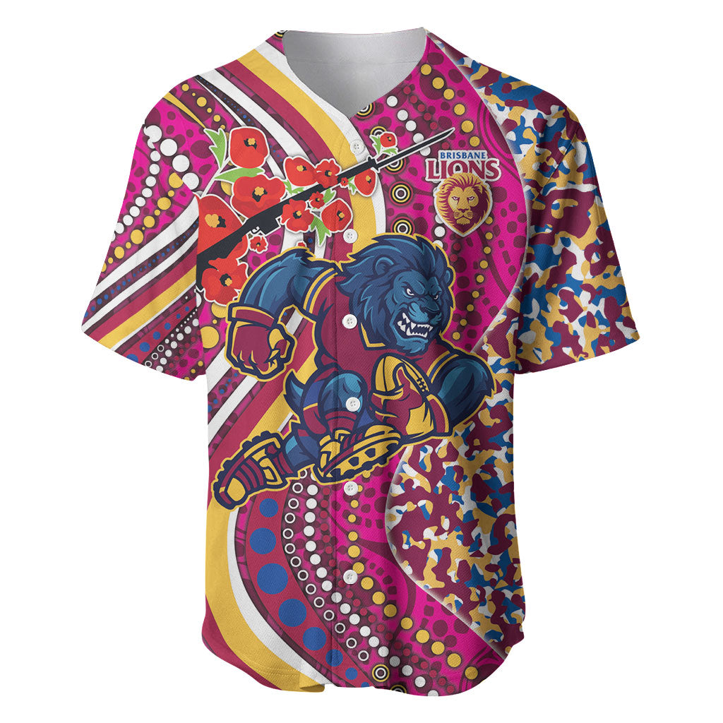 Brisbane Lions ANZAC Day Baseball Jersey Indigenous Poppy Remembrance Lion Warrior