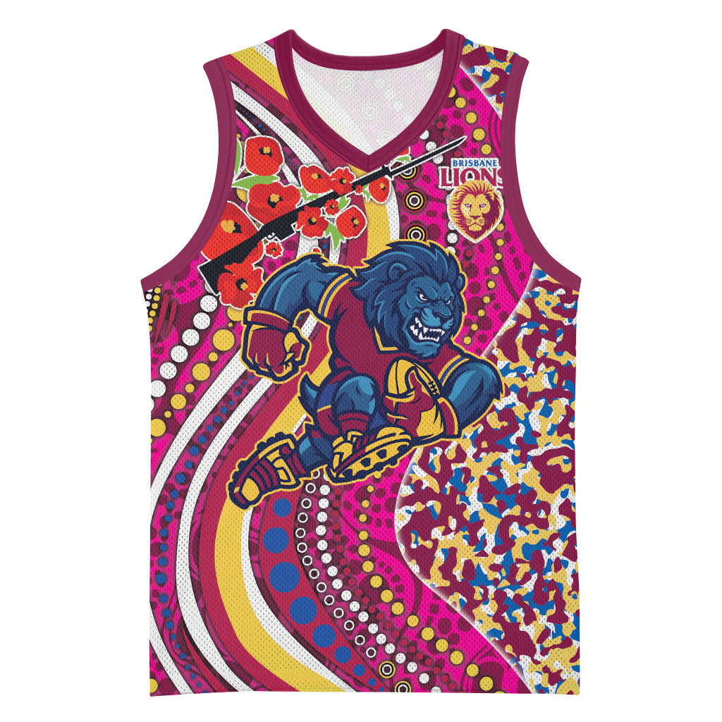 Brisbane Lions ANZAC Day Basketball Jersey Indigenous Poppy Remembrance Lion Warrior