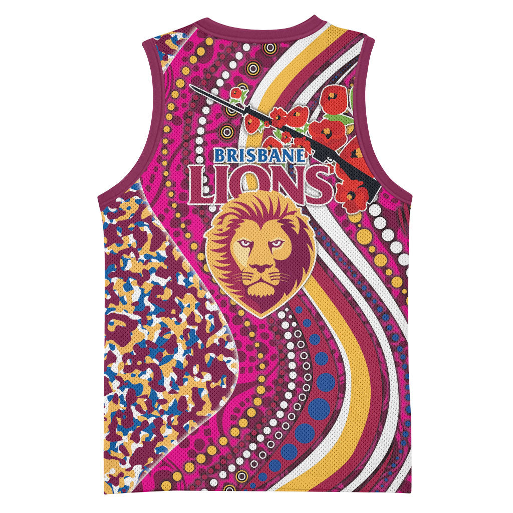 Brisbane Lions ANZAC Day Basketball Jersey Indigenous Poppy Remembrance Lion Warrior
