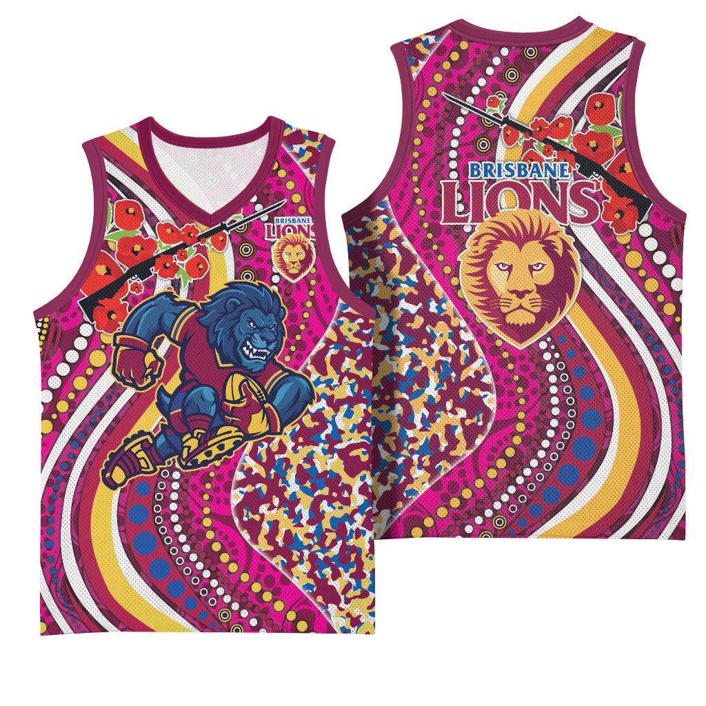 Brisbane Lions ANZAC Day Basketball Jersey Indigenous Poppy Remembrance Lion Warrior
