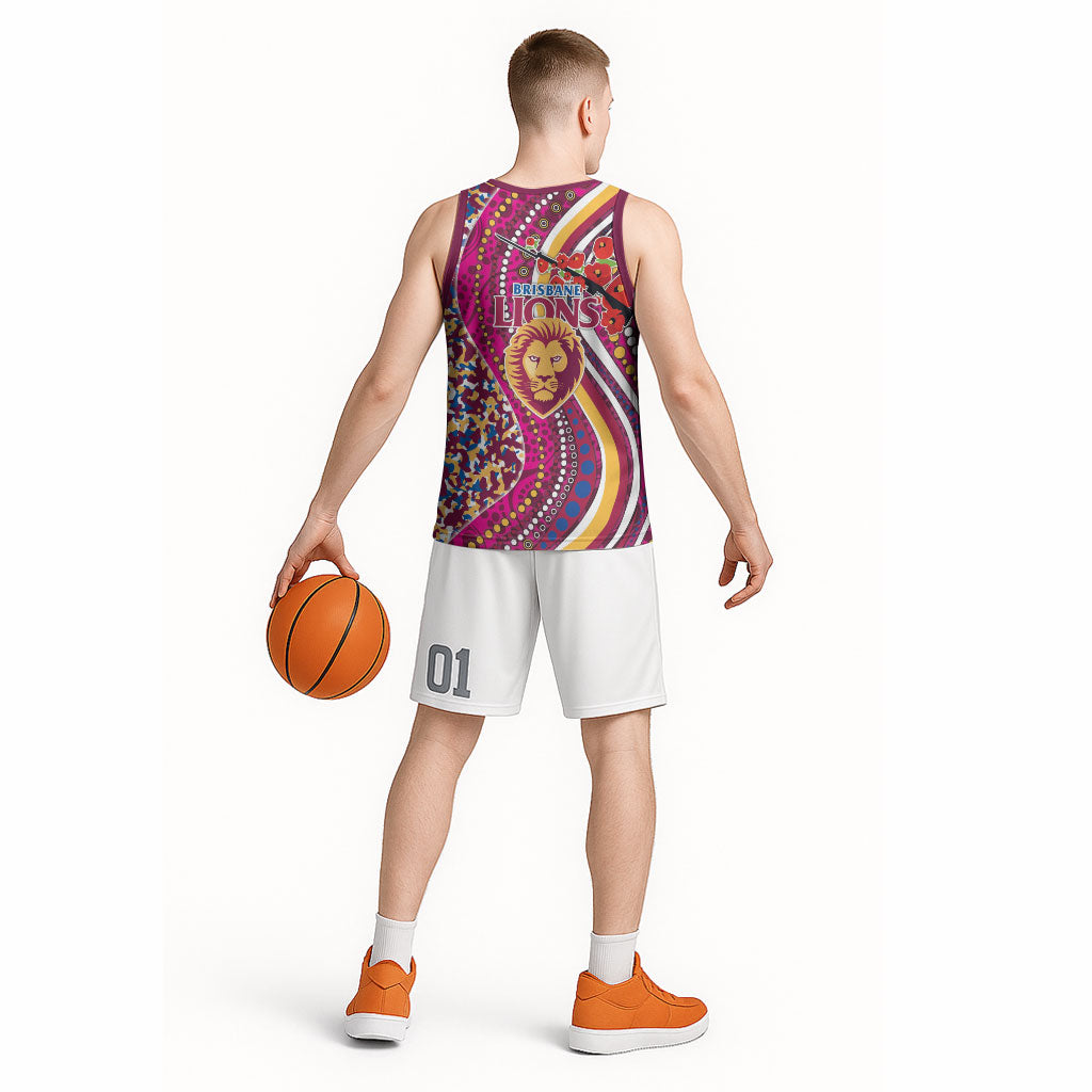 Brisbane Lions ANZAC Day Basketball Jersey Indigenous Poppy Remembrance Lion Warrior