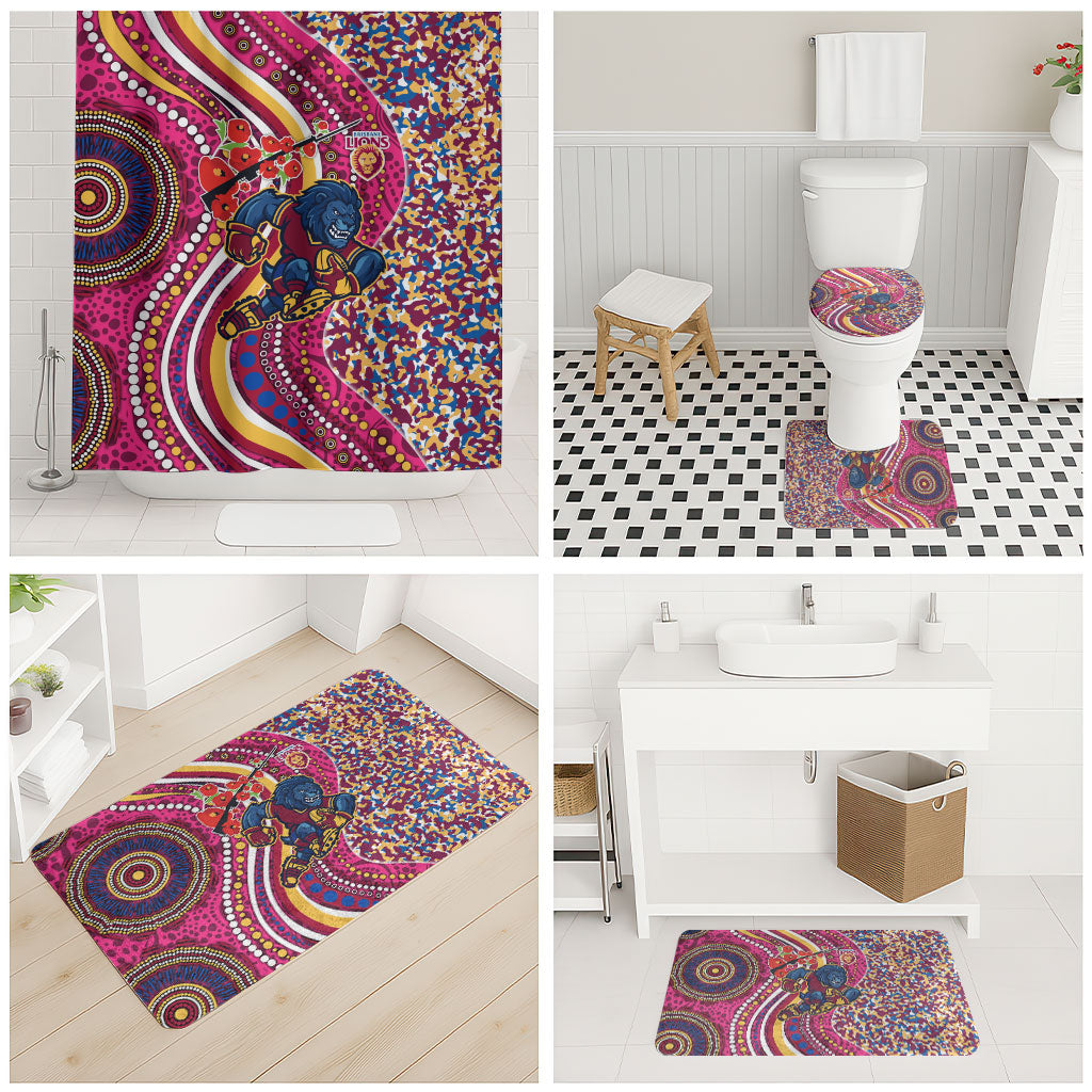 Brisbane Lions ANZAC Day Bathroom Set Indigenous Poppy Remembrance Lion Warrior
