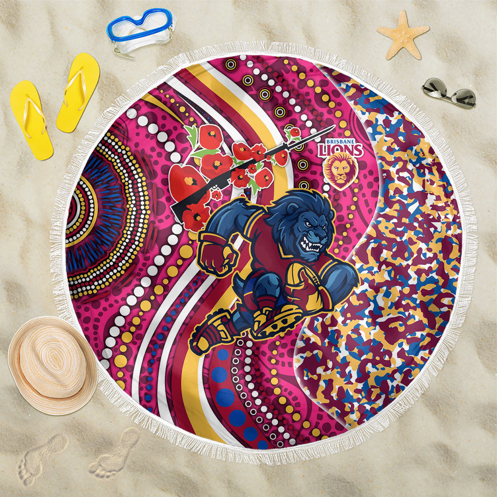 Brisbane Lions ANZAC Day Beach Blanket Indigenous Poppy Remembrance Lion Warrior