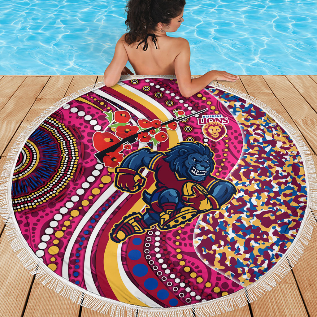 Brisbane Lions ANZAC Day Beach Blanket Indigenous Poppy Remembrance Lion Warrior