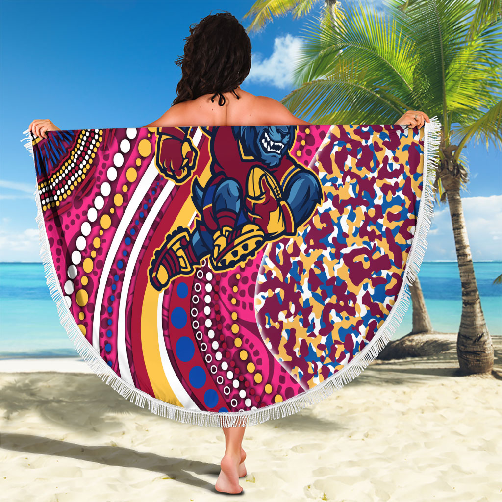 Brisbane Lions ANZAC Day Beach Blanket Indigenous Poppy Remembrance Lion Warrior