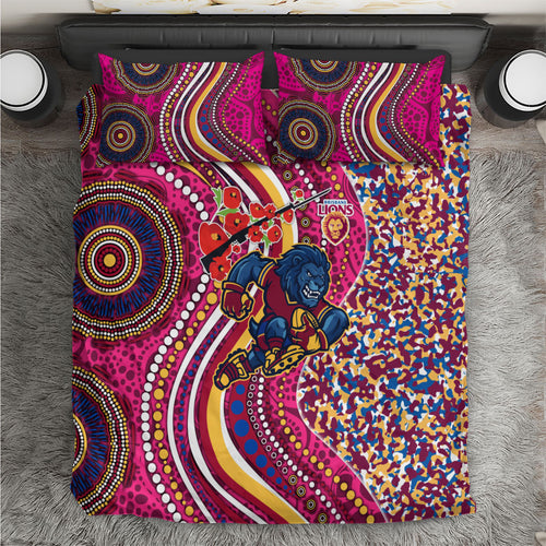Brisbane Lions ANZAC Day Bedding Set Indigenous Poppy Remembrance Lion Warrior