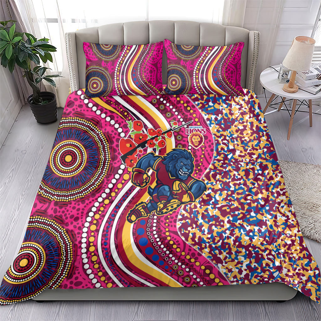 Brisbane Lions ANZAC Day Bedding Set Indigenous Poppy Remembrance Lion Warrior