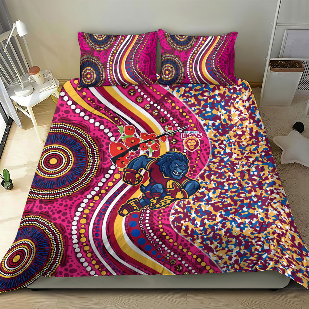 Brisbane Lions ANZAC Day Bedding Set Indigenous Poppy Remembrance Lion Warrior