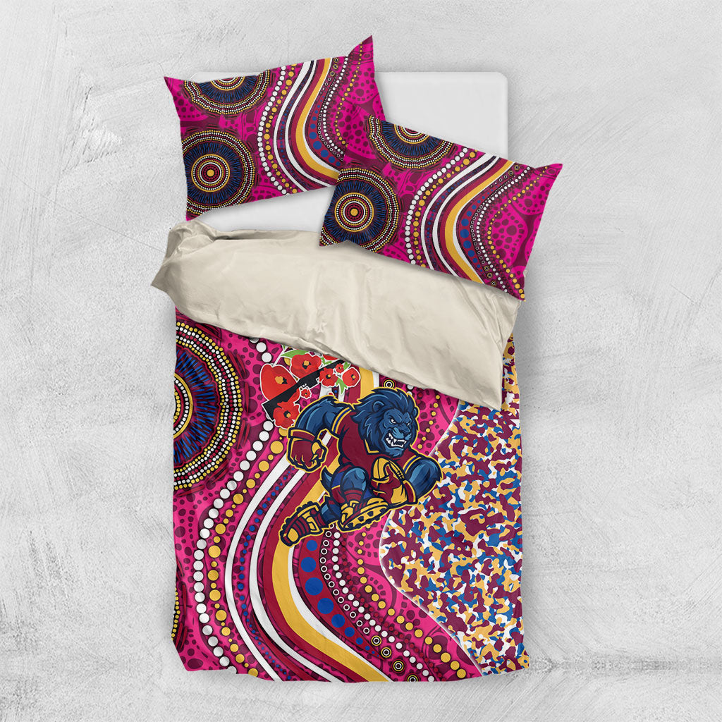 Brisbane Lions ANZAC Day Bedding Set Indigenous Poppy Remembrance Lion Warrior
