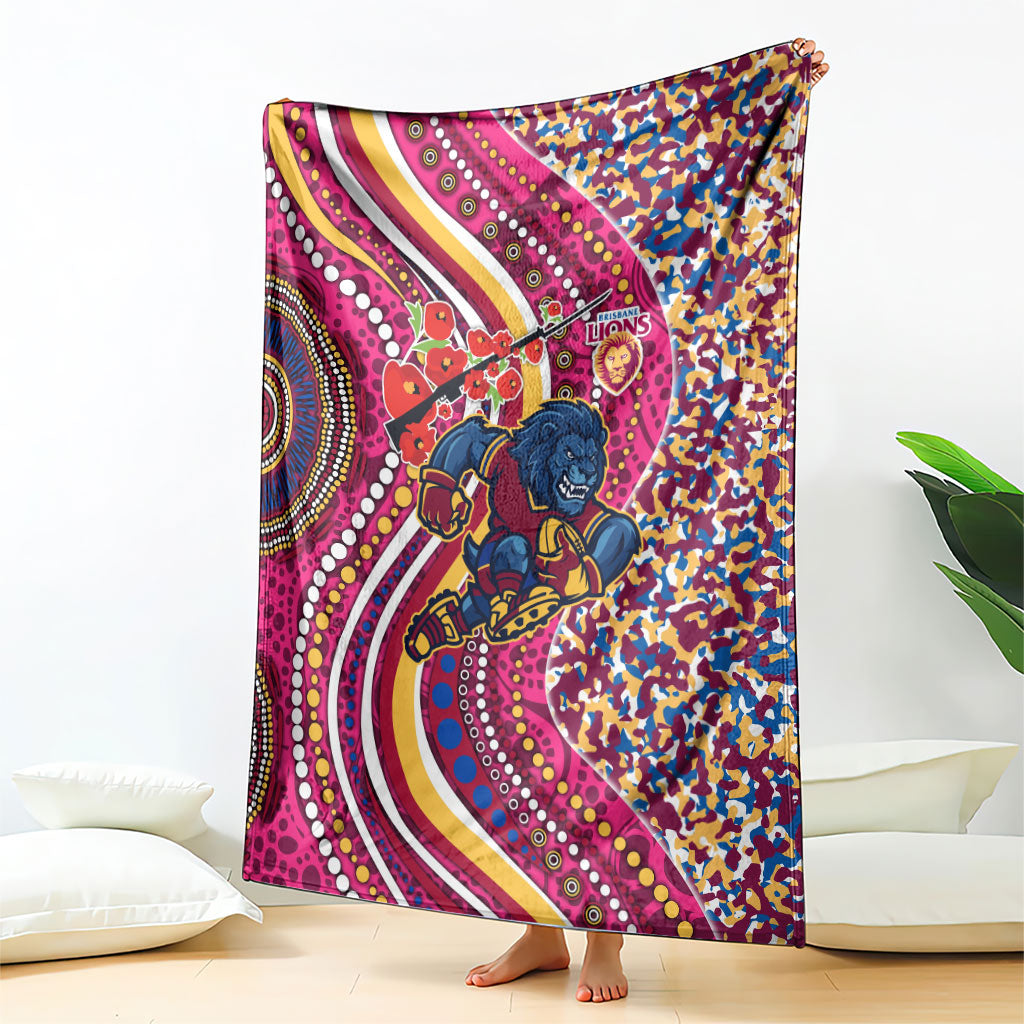 Brisbane Lions ANZAC Day Blanket Indigenous Poppy Remembrance Lion Warrior