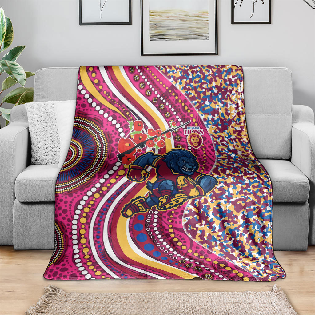 Brisbane Lions ANZAC Day Blanket Indigenous Poppy Remembrance Lion Warrior