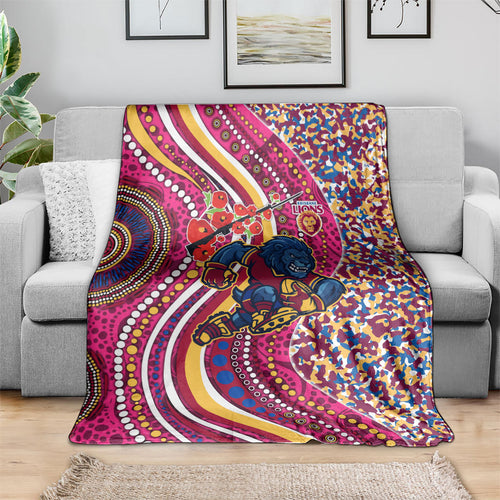 Brisbane Lions ANZAC Day Blanket Indigenous Poppy Remembrance Lion Warrior