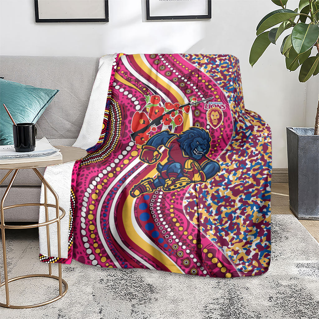 Brisbane Lions ANZAC Day Blanket Indigenous Poppy Remembrance Lion Warrior