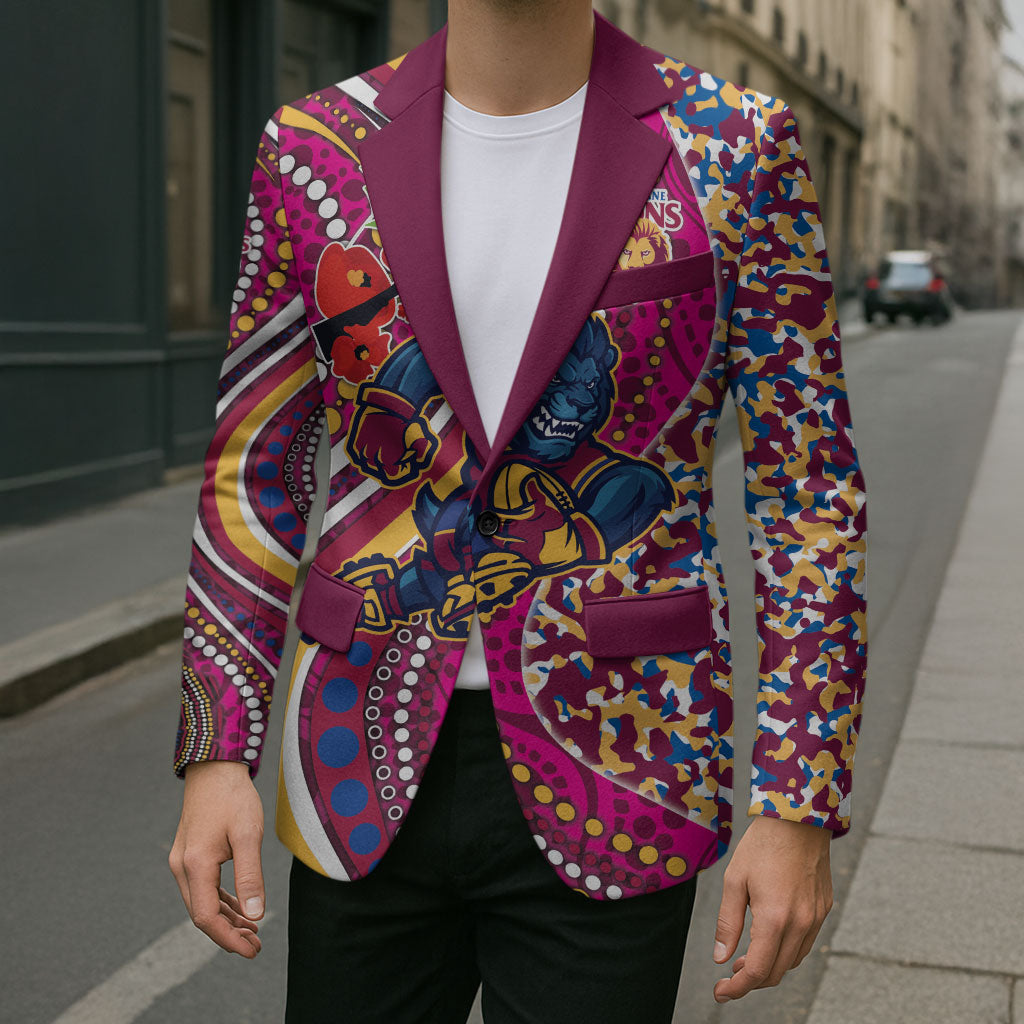 Brisbane Lions ANZAC Day Blazer Indigenous Poppy Remembrance Lion Warrior