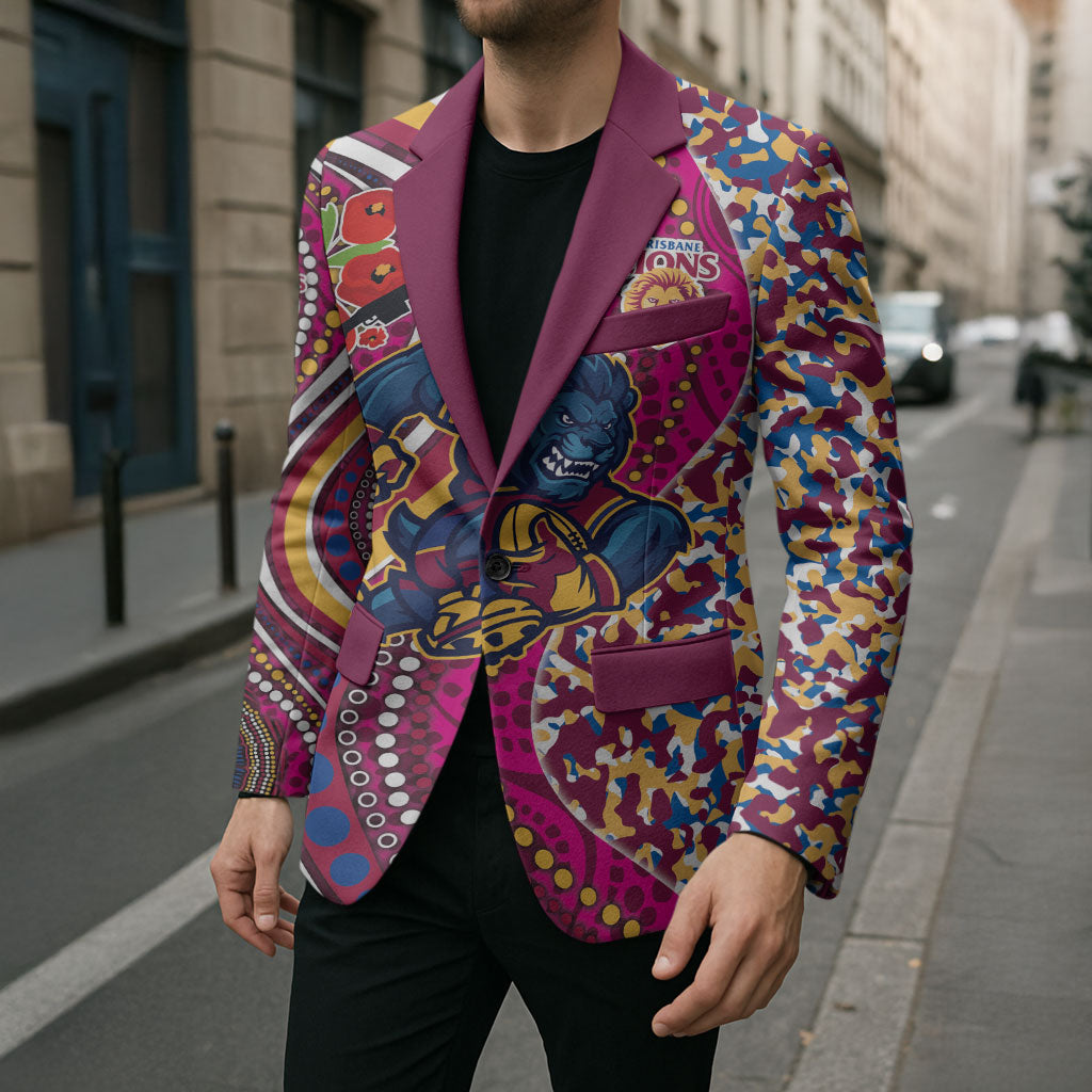 Brisbane Lions ANZAC Day Blazer Indigenous Poppy Remembrance Lion Warrior