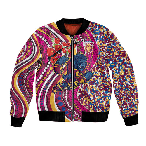Brisbane Lions ANZAC Day Bomber Jacket Indigenous Poppy Remembrance Lion Warrior