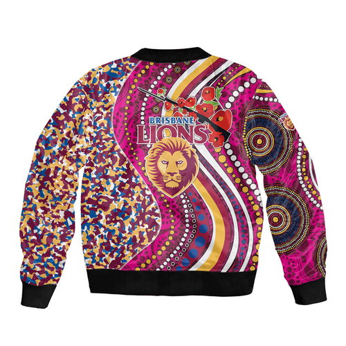 Brisbane Lions ANZAC Day Bomber Jacket Indigenous Poppy Remembrance Lion Warrior