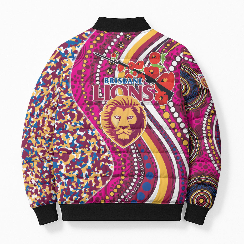 Brisbane Lions ANZAC Day Bomber Puffer Jacket Indigenous Poppy Remembrance Lion Warrior